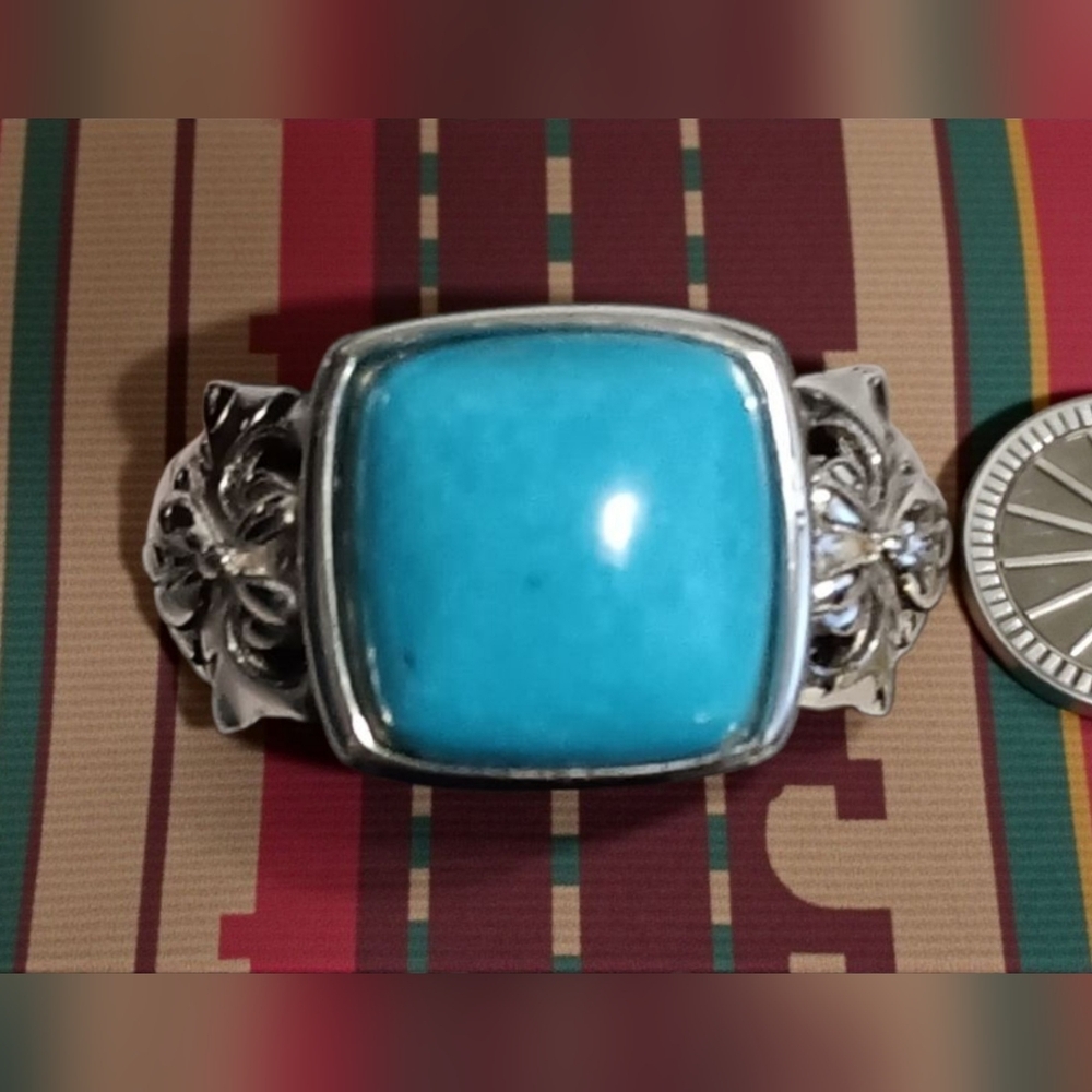 TURQUOISE RING RHODIUM OVER 925 STERLING SILVER SIZE 6